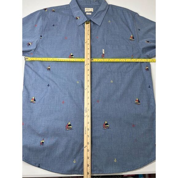 Walker Refinery Mens Button Down Shirt Size XL Sailboat Print Blue Short Sleeve - Picture 6 of 10